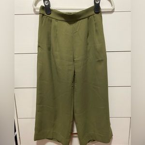 J. Crew 365 Wide Leg Crop Pant Olive Green Crepe Stretch Back Trouser
